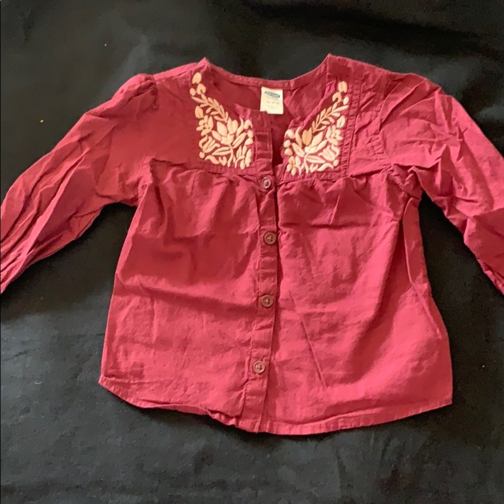 Burgundy top, embroidered yoke